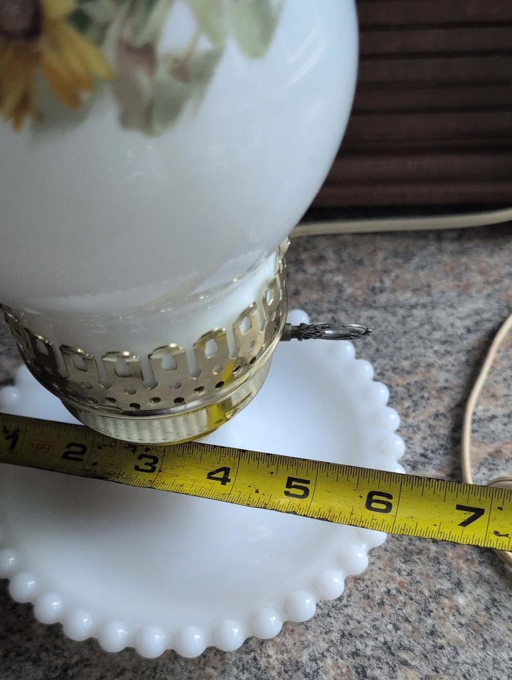 Vintage Milk Glass Hobnail Night Hurricane Electric Table Lamp Hand Painted